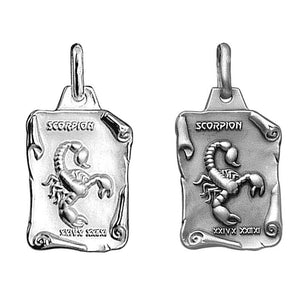 Pendentif argent lion : bijoux zodiaque Scorpion pour Homme en forme de parchemin