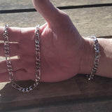 bracelet maille alternée figaro en argent / option rhodié homme large de 7 mm
