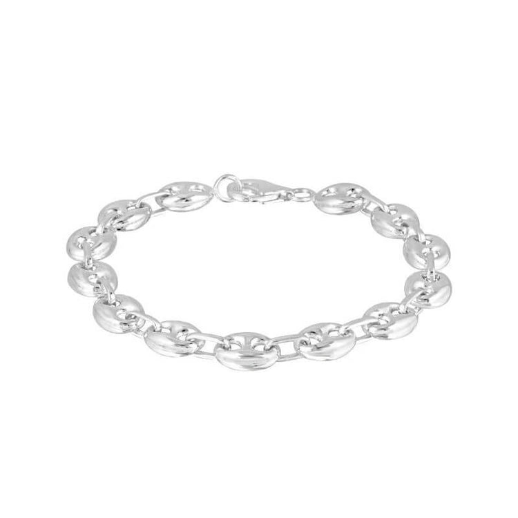 Bracelet grains de café en argent / option rhodié 8 x 10 mm de long chacun