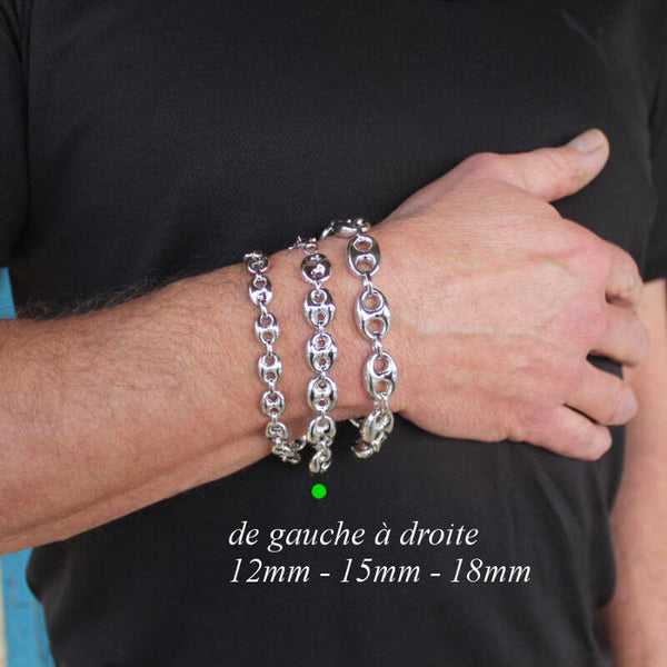 Bracelet Grains de Café Homme Argent 15 mm - 19 à 26 cm
