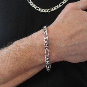 bracelet de 7 mm de large, maille figaro argent massif pour homme