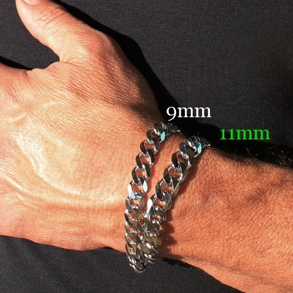 Superbe bracelet offrant une maille cubaine large de 11 mm pour homme en argent massif