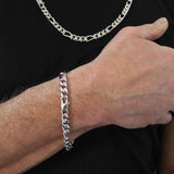 bracelet long jusque 22cm maille figaro 7mm de large, argent massif pour homme