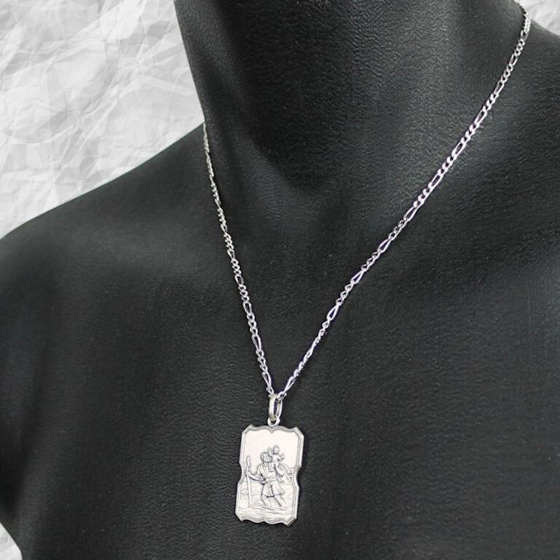 Chaîne figaro en argent rhodié pour homme (maille alternée de 2,5 mm d'épaisseur) pour tout style de pendentif (même un peu lourd)