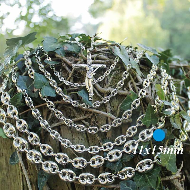 Collier grains de café gros grains en argent également disponible en grande longueur à petit prix