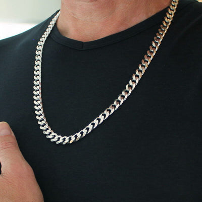 Chaîne Homme Argent Massif (60-90g) - Cubaine 9mm - 45 à 80cm - option rhodié