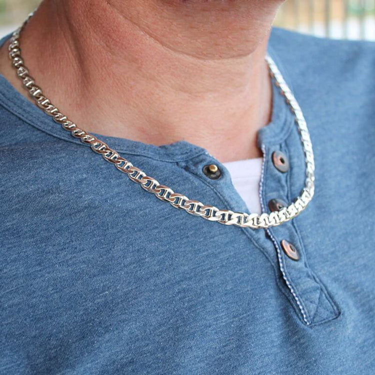Chaîne maille marine de 7 mm de large pour homme en argent massif