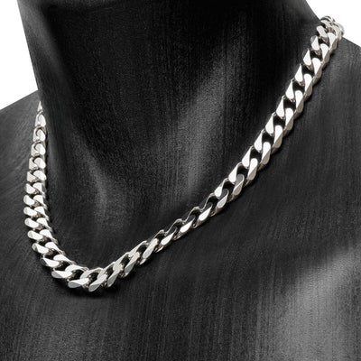 Collier homme maille gourmette plate 11mm - 45 à 80cm - Argent Massif (90-155g)