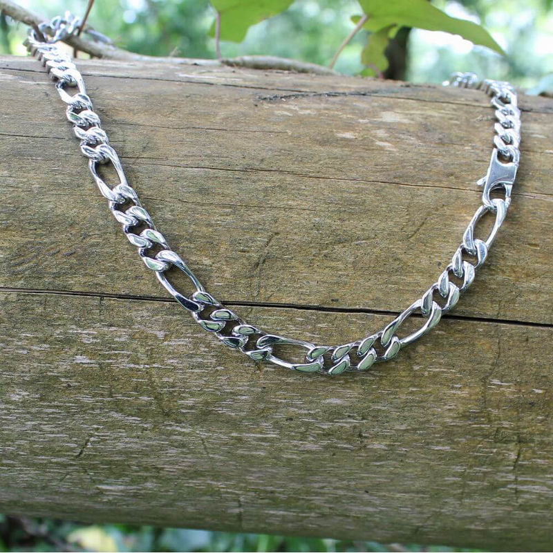 Grosse chaîne maille figaro pour homme en argent massif