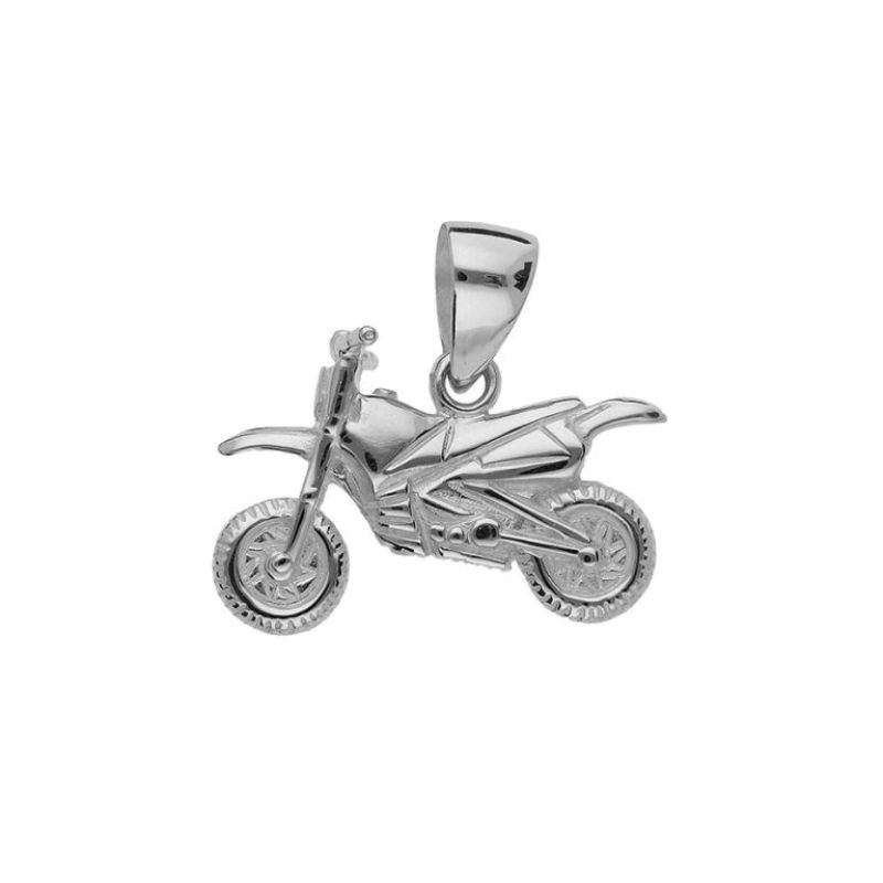Pendentif motocross en argent lisse et brillant à petit prix