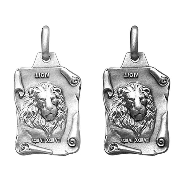 Pendentif signe astrologique du lion en argent massif option vieilli