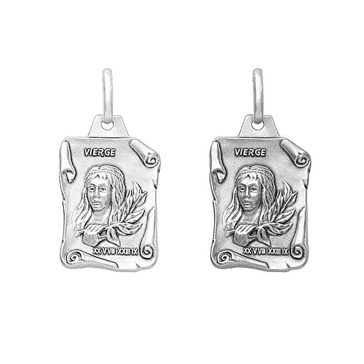 Pendentif signe de la vierge, parchemin en argent / option vieilli pour les hommes